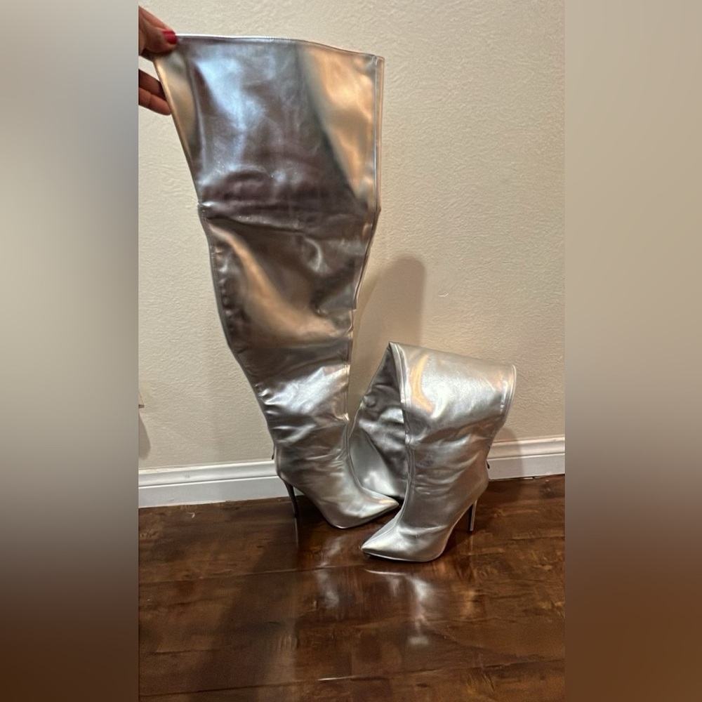 Silver Thigh High Boots